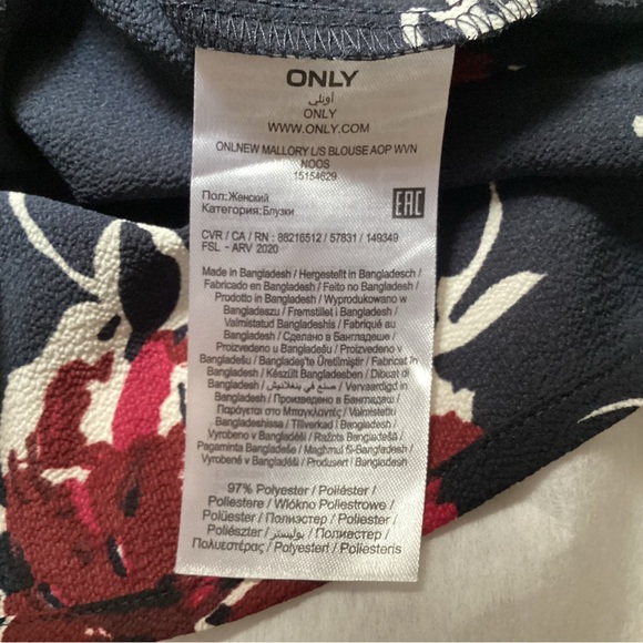 NWT Only ‘Mallory’ Long Sleeved Floral Print Blouse, Size 2 - Picture 7 of 10